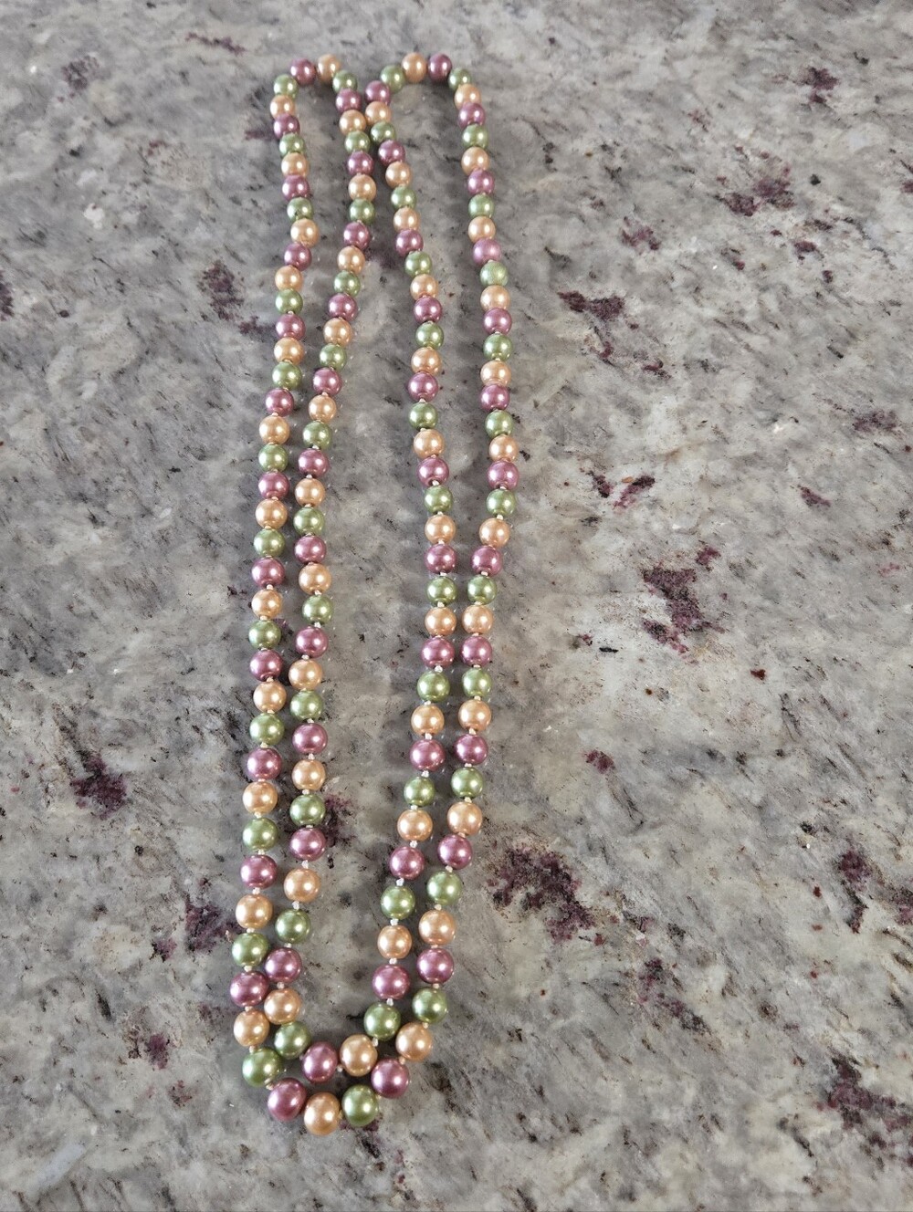 Multicolor Pearl Strand Necklace - Pastel Pink, Green & Peach